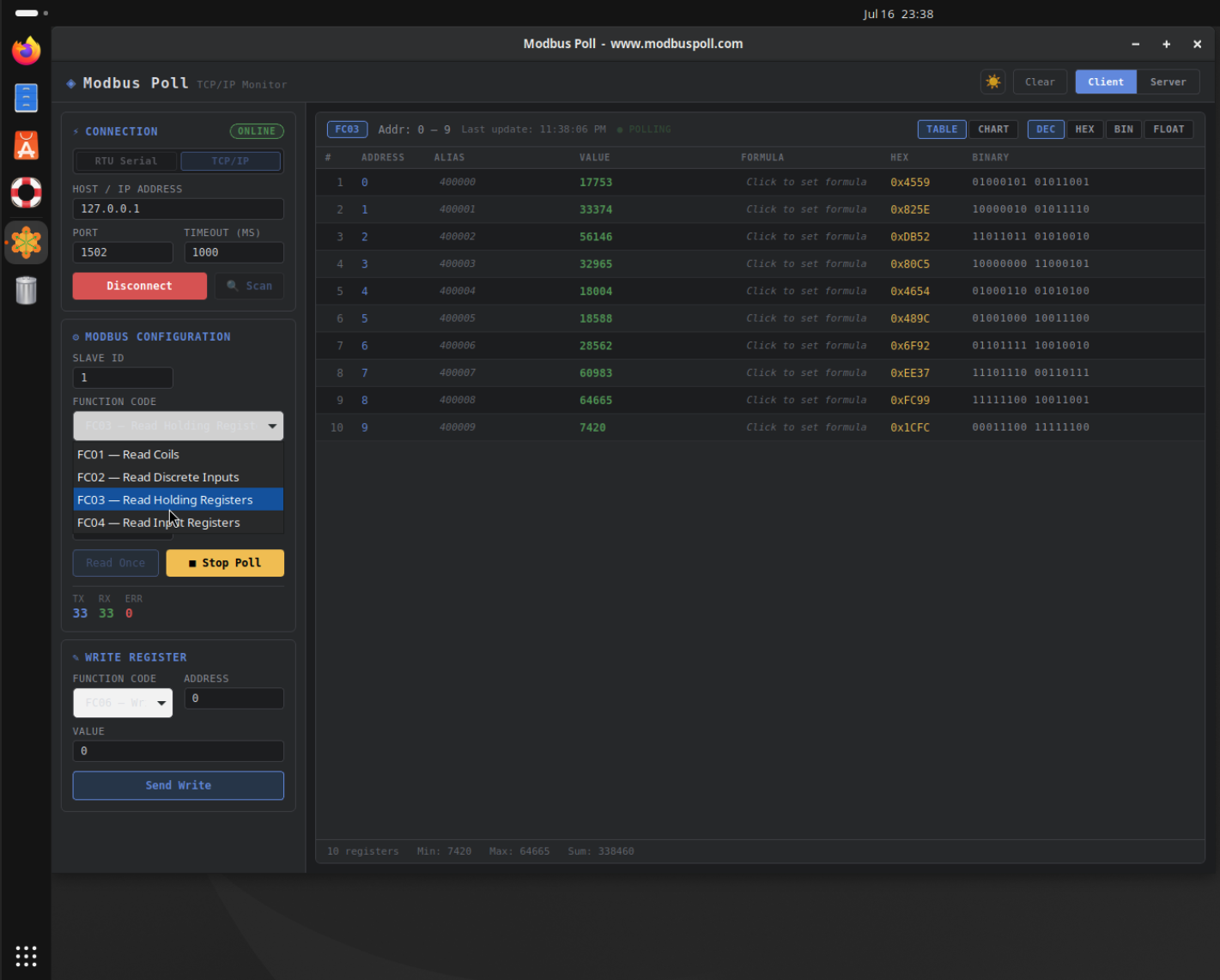 Modbus Poll — Linux
